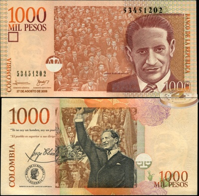 Колумбия. 1000 песо (Unc) 2008