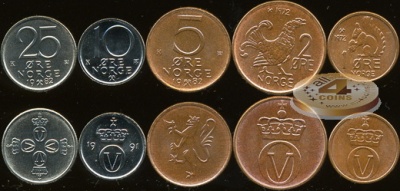 Норвегия. Набор №2 (5 монет) 1972-91