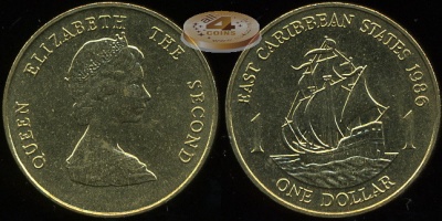 Британские Карибские Штаты. 1 доллар. 1986 (Unc)