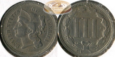 США. 3 цента. 1868 (VF35)