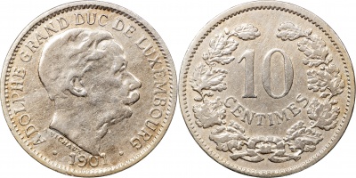 Люксембург. Монета 10 сантимов. 1901 (KM#25. VF)