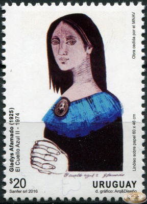 Уругвай. 2016. Глэдис Афамадо. "Голубой воротник" (Почтовая марка. MNH OG)