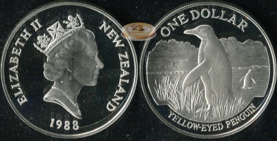 Новая Зеландия. 1 доллар. 1988 (Proof. Серебро)