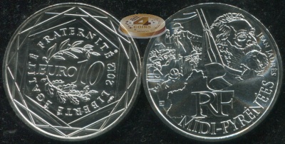 Франция. 10 евро. 2012 (Unc. Серебро)