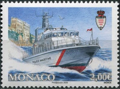 Монако. 2020. Новый катер для морской полиции Монако (Почтовая марка. MNH OG)