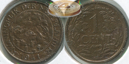 Нидерланды. Монета 1 цент. 1941 (KM#152. Unc)