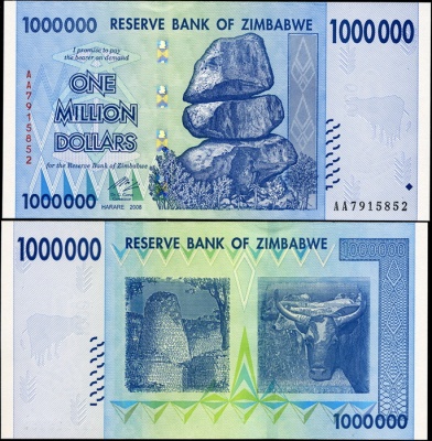 Зимбабве. 1000000 долларов (Unc) 2008