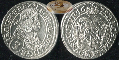 Австрия. 3 крейцера (Грошен). 1672 (Unc Серебро)