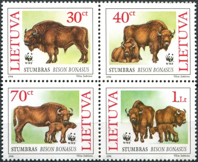 Литва. 1996. Зубр (Bison bonasus) (Квартблок. MNH OG)
