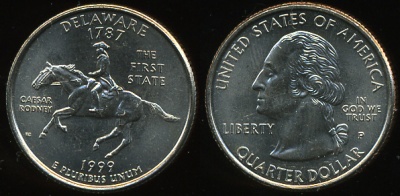 США. Квотер (25 центов). 1999.P (Unc) Делавэр