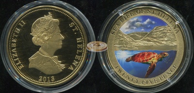Остров Святой Елены. 25 пенсов. 2013 (Proof. Позолота. Эмаль)