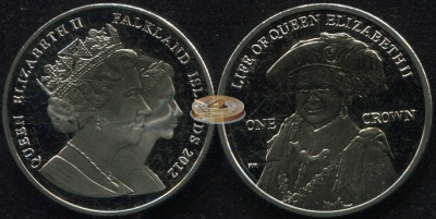 Фолклендские о-ва. Монета 1 крона. 2012 (KM#165. Unc) Королева-мать в мантии Ордена подвязки