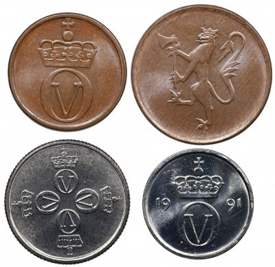 Норвегия Набор из 4 монет aUnc-Unc 1972-1991