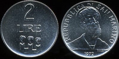 Сан-Марино. 2 лиры. 1972 (Unc)