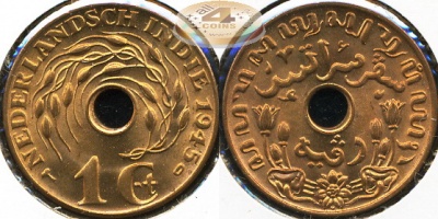 Нидерландская Индия. 1 цент. 1945 D (Unc)