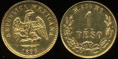 Мексика. 1 песо. 1896 (XF. Золото)