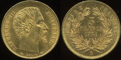 Франция. 5 франков. 1854 (A) (aUnc.Золото)