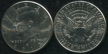 США. Монета 1/2 доллара. 2013.P (KM#A202b. Unc) Kennedy Half Dollar