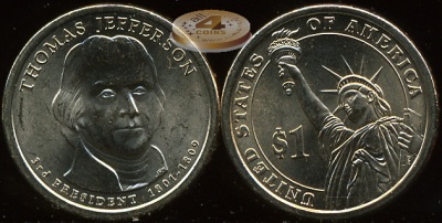США. 1 доллар. 2007.D (Unc) Томас Джефферсон