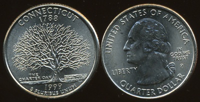 США. Квотер (25 центов). 1999.P (Unc) Коннектикут
