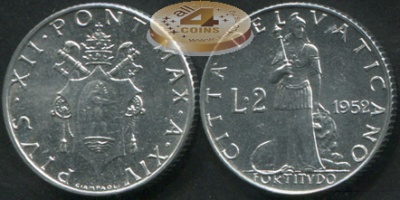 Ватикан. 2 лиры. 1952 (Unc)