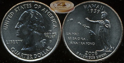 США. Квотер [25 центов]. 2008.D (Unc) Гавайи