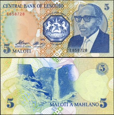 Лесото. Банкнота 5 малоти. 1989. Unc. Бумага. Кат# P.10a