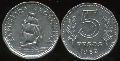 Аргентина. 5 песо. 1962
