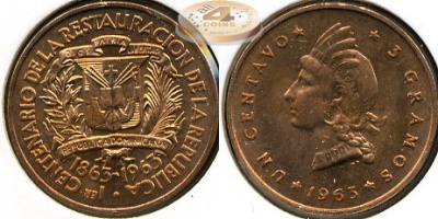 Доминиканская республика. 1 центаво. 1963 (XF+)