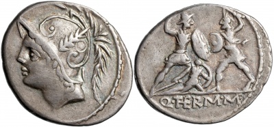 Римская республика. Квинт Минуций Терм. Денарий. aXF/VF серебро. 103 до н.э. Рим