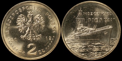 Польша. 2 злотых. 2012 (Unc) Эсминец "Перун"
