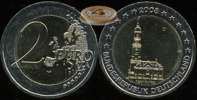 Германия. 2 евро. 2008.D (Unc. Биметалл)