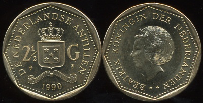 Нидерландские антиллы. 2 1/2 гульдена. 1990 (Unc)