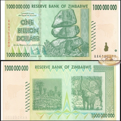 Зимбабве. 1000000000 долларов (Unc) 2008