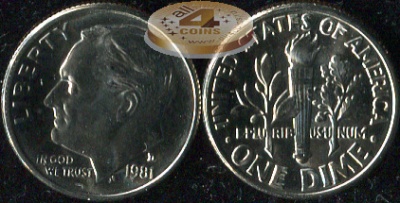 США. 10 центов (Дайм). 1981.D (Unc)