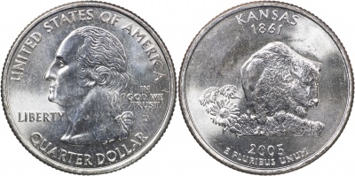 США. Монета 25 центов [Квотер]. 2005.D (KM#373. Unc) Канзас
