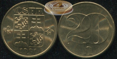 Чехословакия. 20 геллеров. 1991 (Unc)