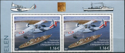 ФЮАТ. 2023. Плавающий самолёт и корабль Бугенвиль в Кергелене, 1939 год (I) (Сцепка. MNH OG)
