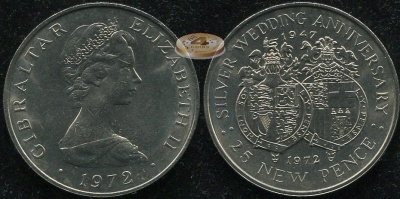 Гибралтар. 25 новых пенсов. 1972 (Unc)