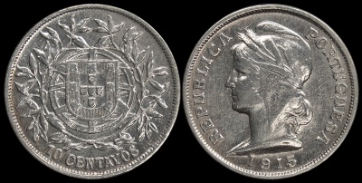 Португалия. 10 сентаво. 1915 (aXF. Серебро)