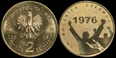 Польша. 2 злотых. 2006 (Unc) 30-летие Июня 1976