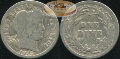 США. 10 центов (Дайм). 1914 (AG. Серебро)