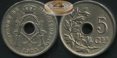 Бельгия. 5 центимов. 1923 (VF+)