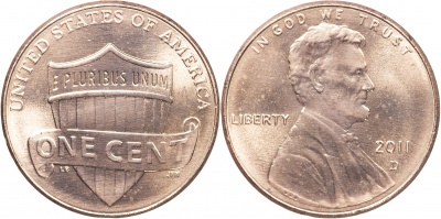 США. 1 цент. 2011.D (Unc) Lincoln Cent. Реверс щита