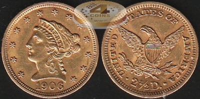 США. 2 1/2 доллара. 1906 (Unc. Золото)