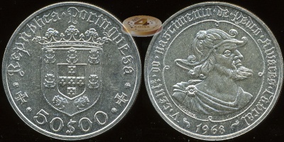 Португалия. 50 эскудо. 1968 (Unc. Серебро)