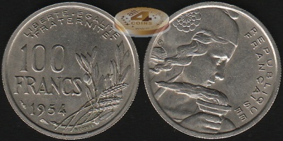 Франция. 100 франков. 1954 (Ch BU)