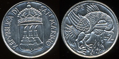 Сан-Марино. 2 лиры. 1973 (Unc)
