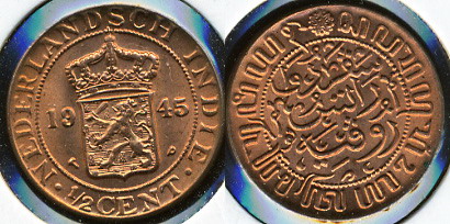 Нидерландская Индия. 1/2 цента. 1945 (Unc)