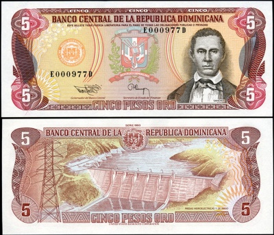 Доминиканская республика. 5 песо (Unc) 1993
